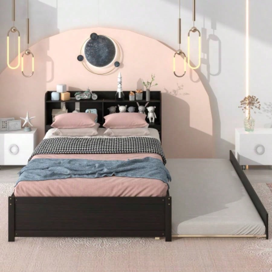 Full Bed with Trundle, Bookcase, Espresso