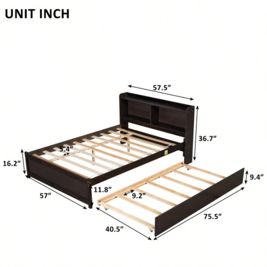 Full Bed with Trundle, Bookcase, Espresso