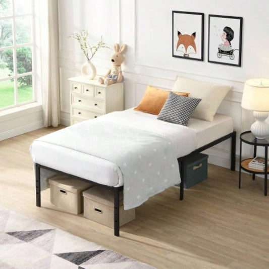 Twin Size Bed Frame, Heavy Duty Metal Bed Frame, Quick Easy Assembly, No Noise, BlackTWIN