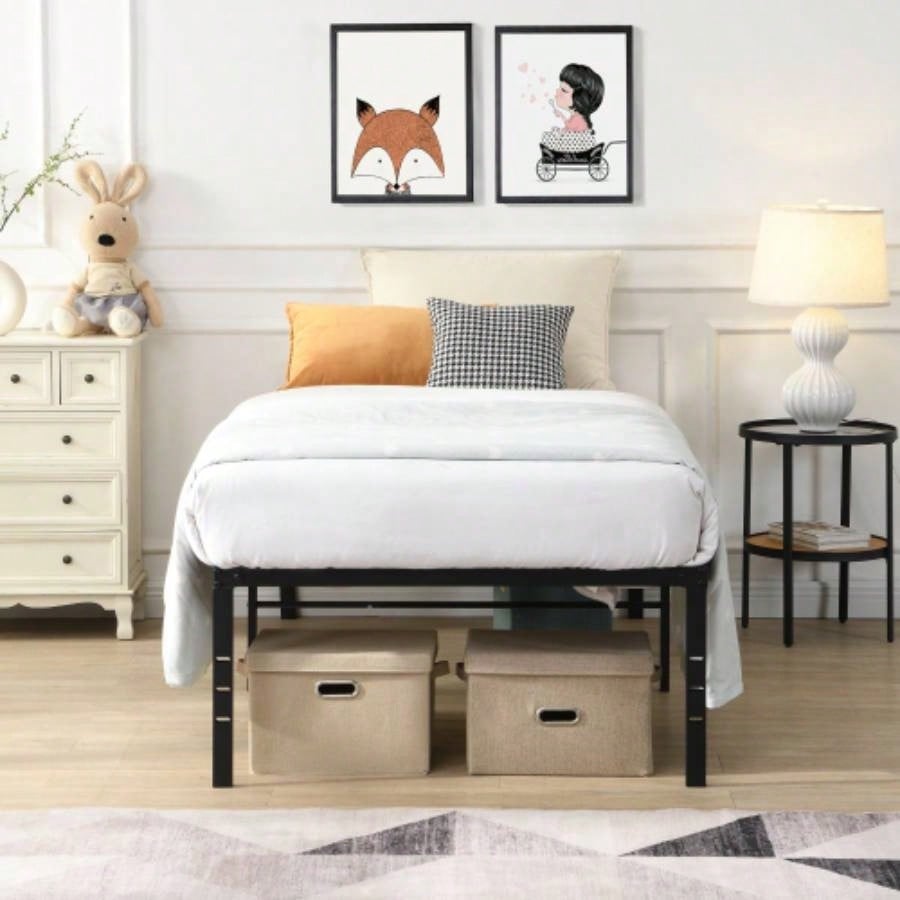 Twin Size Bed Frame, Heavy Duty Metal Bed Frame, Quick Easy Assembly, No Noise, BlackTWIN
