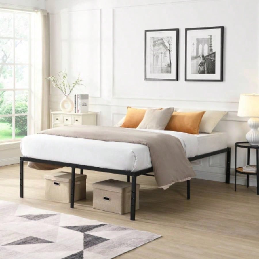 Full Size Bed Frame, Heavy Duty Metal Bed Frame, Quick Easy Assembly, No Noise, Black