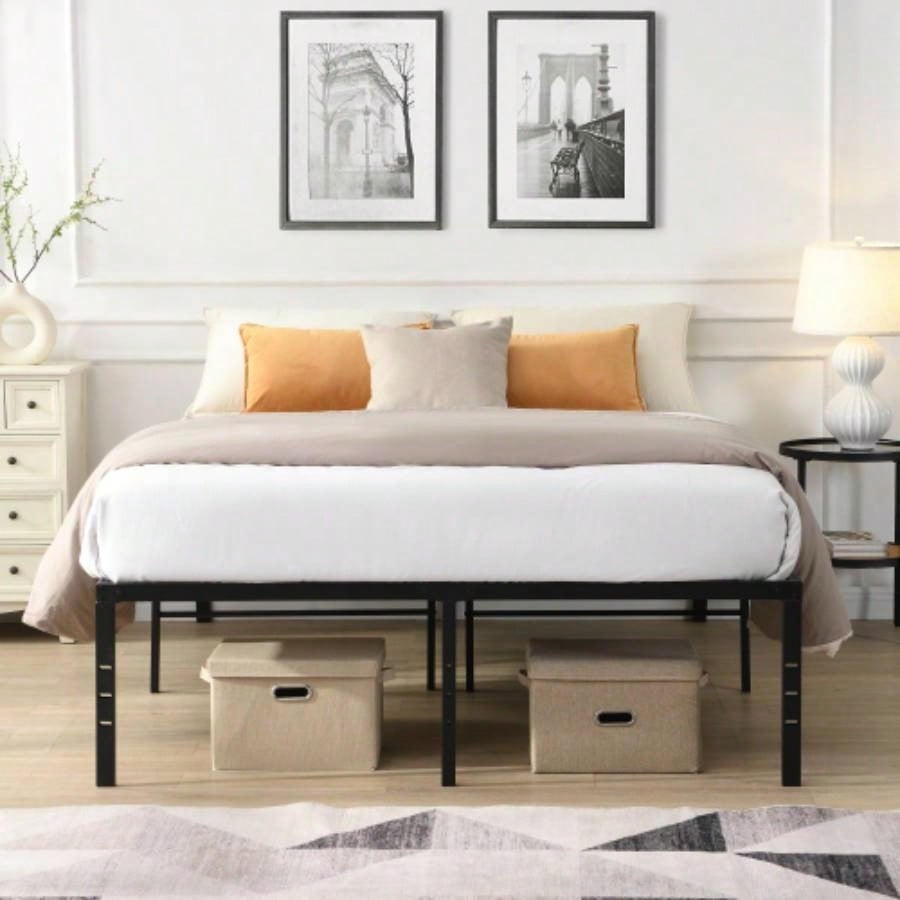 Twin Size Bed Frame, Heavy Duty Metal Bed Frame, Quick Easy Assembly, No Noise, BlackTWIN