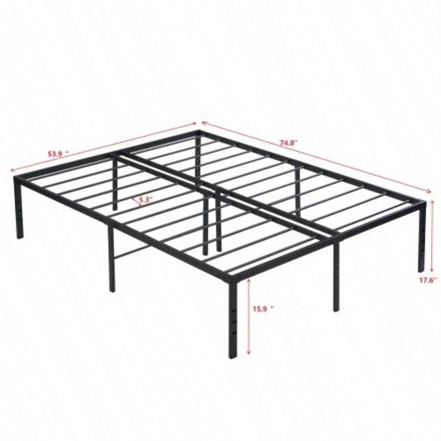 Full Size Bed Frame, Heavy Duty Metal Bed Frame, Quick Easy Assembly, No Noise, Black
