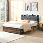 Bed Frame with Storage, Bed Frame with LED Lights Upholstered Headboard and 2 Drawers, USB Charging Station, No Box Spring Needed, Easy Assembly,