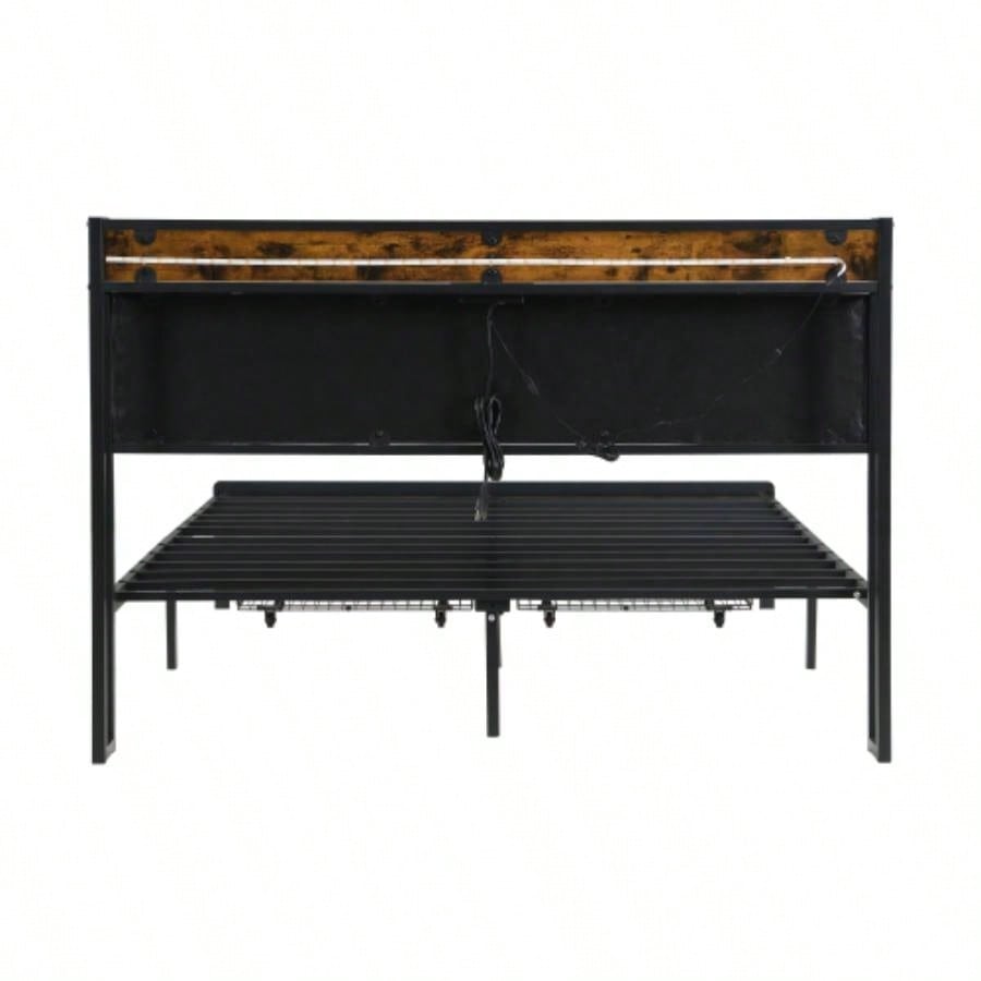 Bed Frame with Storage, Bed Frame with LED Lights Upholstered Headboard and 2 Drawers, USB Charging Station, No Box Spring Needed, Easy Assembly,