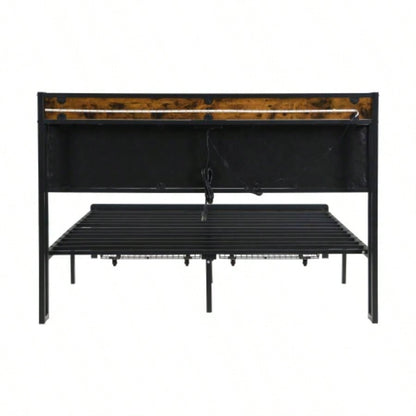 Bed Frame with Storage, Bed Frame with LED Lights Upholstered Headboard and 2 Drawers, USB Charging Station, No Box Spring Needed, Easy Assembly,