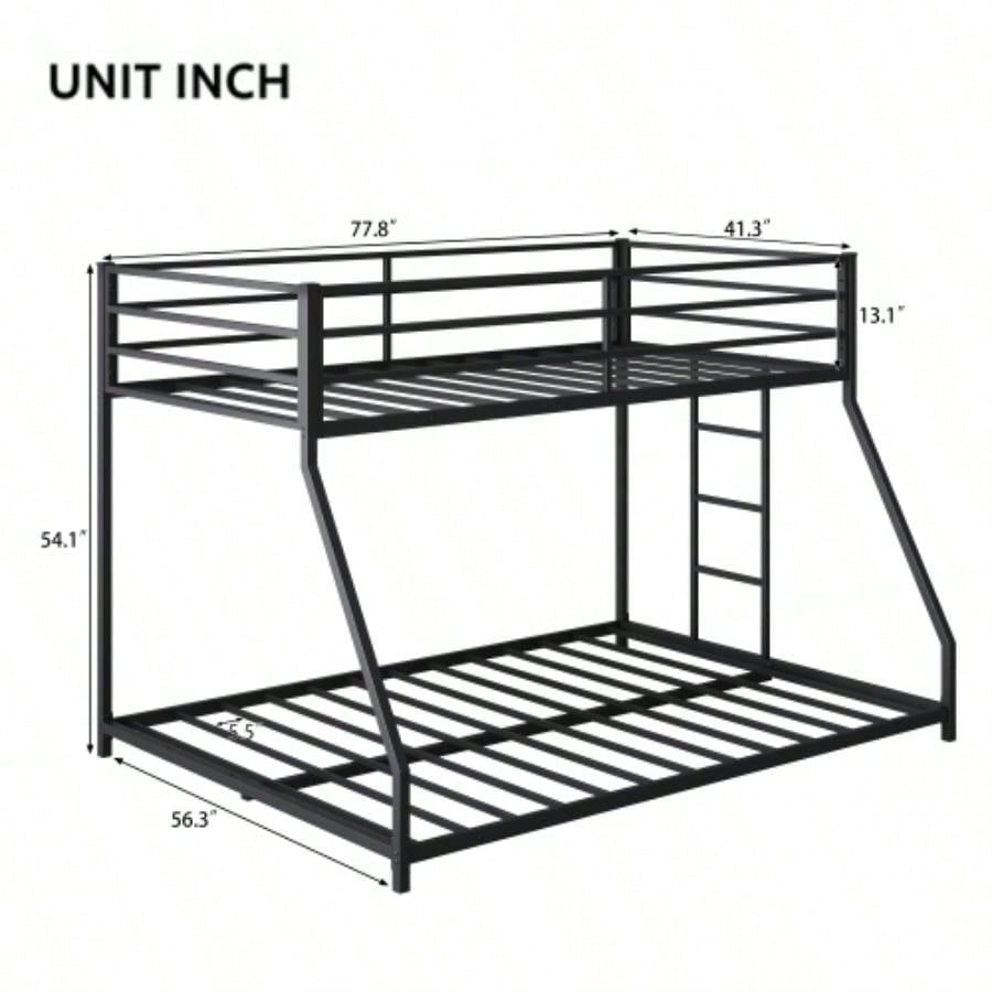 Metal Bunk Bed Twin Over Full Size with Removable Stairs, Heavy Duty Sturdy Frame Teen Adults, Teens, No Box Spring Needed, Black
