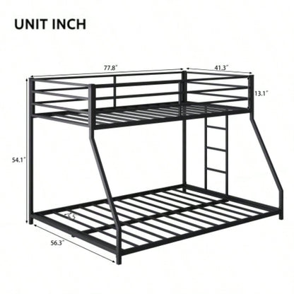 Metal Bunk Bed Twin Over Full Size with Removable Stairs, Heavy Duty Sturdy Frame Teen Adults, Teens, No Box Spring Needed, Black
