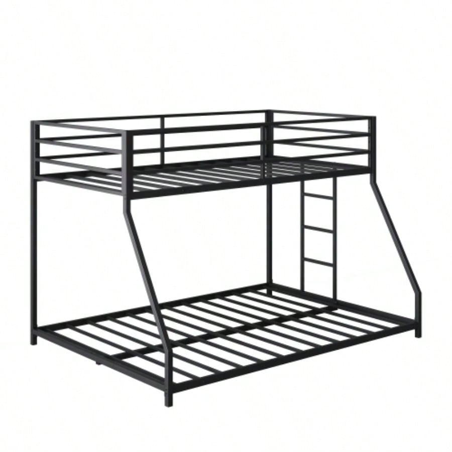 Metal Bunk Bed Twin Over Full Size with Removable Stairs, Heavy Duty Sturdy Frame Teen Adults, Teens, No Box Spring Needed, Black