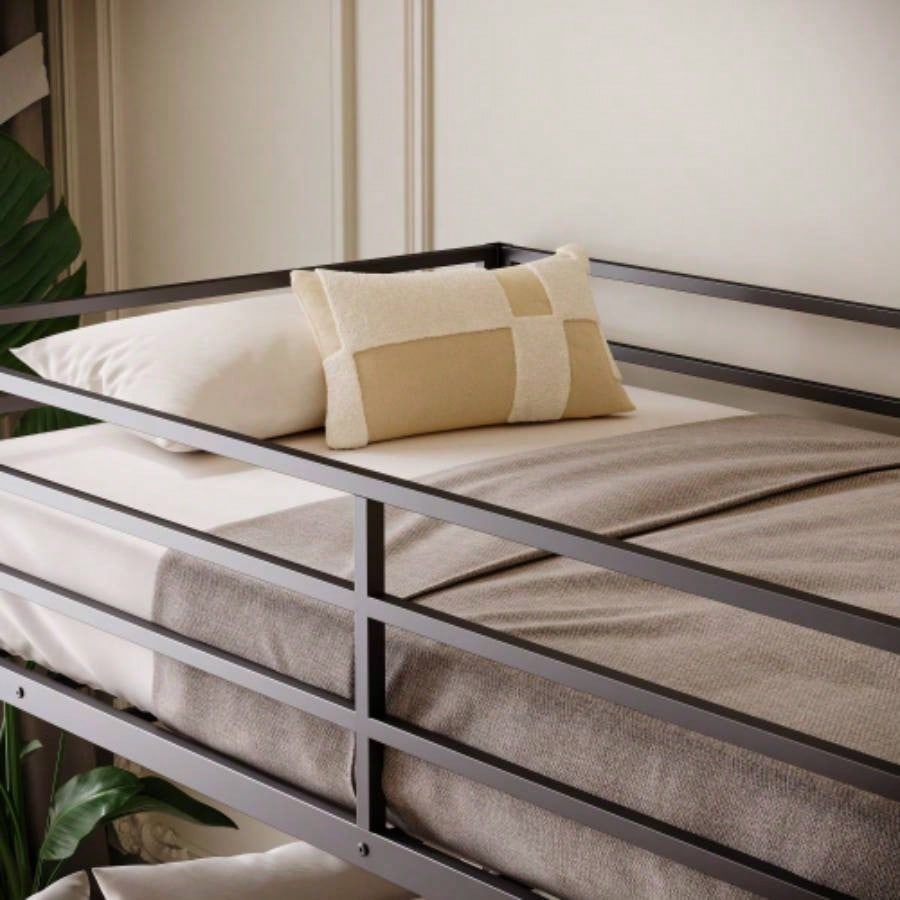 Metal Bunk Bed Twin Over Full Size with Removable Stairs, Heavy Duty Sturdy Frame Teen Adults, Teens, No Box Spring Needed, Black
