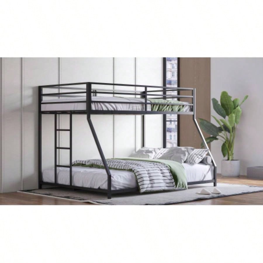 Metal Bunk Bed Twin Over Full Size with Removable Stairs, Heavy Duty Sturdy Frame Teen Adults, Teens, No Box Spring Needed, Black