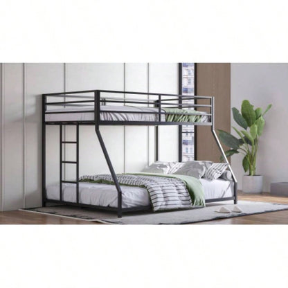Metal Bunk Bed Twin Over Full Size with Removable Stairs, Heavy Duty Sturdy Frame Teen Adults, Teens, No Box Spring Needed, Black