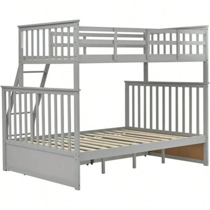 Twin Over Full Bunk Bed with Storage Drawers, Wooden Bunk Bed with Ladder and Safety Guard Rails - Gray