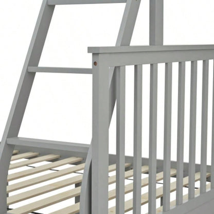 Twin Over Full Bunk Bed with Storage Drawers, Wooden Bunk Bed with Ladder and Safety Guard Rails - Gray