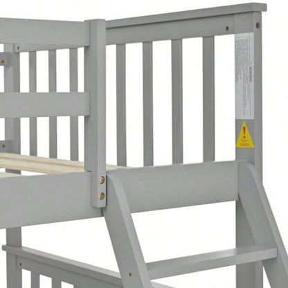 Twin Over Full Bunk Bed with Storage Drawers, Wooden Bunk Bed with Ladder and Safety Guard Rails - Gray