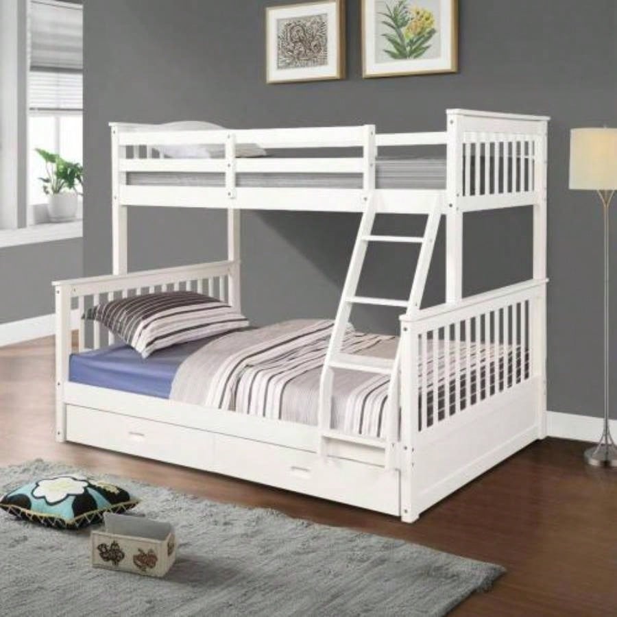Twin Over Full Bunk Bed with Storage Drawers, Wooden Bunk Bed with Ladder and Safety Guard Rails - Gray