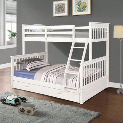 Twin Over Full Bunk Bed with Storage Drawers, Wooden Bunk Bed with Ladder and Safety Guard Rails - Gray