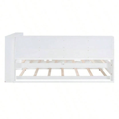 Wooden Twin Size DayBed with Twin Trundle, DayBed with Storage Shelf and USB Charging Ports, White