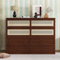 Size Murphy Bed, Pine Wood Cabinet Bed with Rattan Decoration and Storage Drawer, Walnut