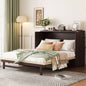 Size Murphy Bed, Pine Wood Cabinet Bed with Rattan Decoration and Storage Drawer, Walnut