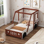 Fun Design Twin Size Car Bed, Kids Platform Bed in Car - Shaped Kids Boys Girls Teens, White+ Orange
