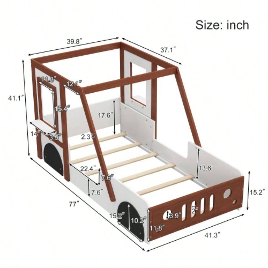 Fun Design Twin Size Car Bed, Kids Platform Bed in Car - Shaped Kids Boys Girls Teens, White+ Orange