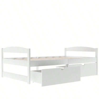 Twin size platform bed, with two drawers, white