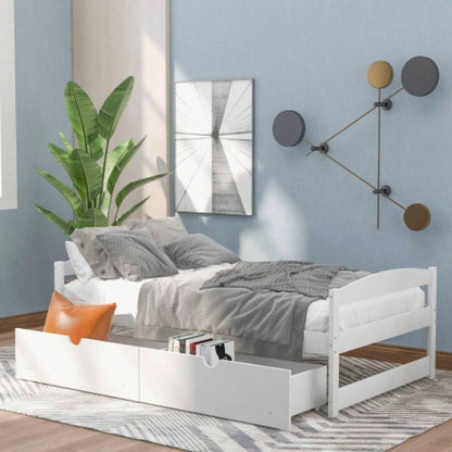 Twin size platform bed, with two drawers, gray