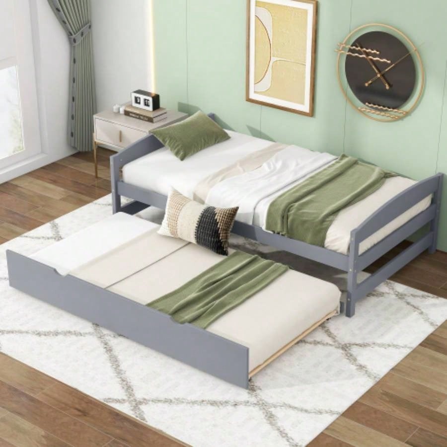 Twin size platform bed, with two drawers, gray