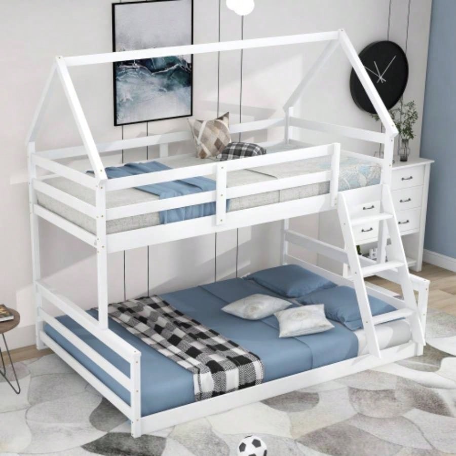 Twin Size Bunk House Bed with Slide and Ladder, Gray
