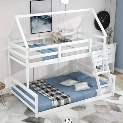 Twin Size Bunk House Bed with Slide and Ladder, Gray