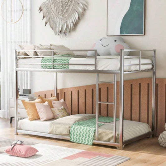 Twin over Twin Metal Bunk Bed, Low Bunk Bed with Ladder, SilverOLD SKU: WF282465AAN