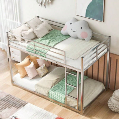 Twin over Twin Metal Bunk Bed, Low Bunk Bed with Ladder, SilverOLD SKU: WF282465AAN