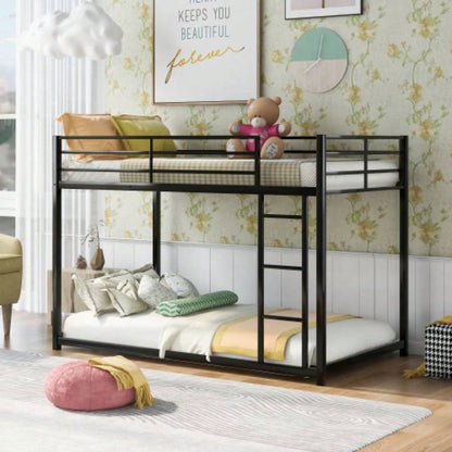 Twin over Twin Metal Bunk Bed, Low Bunk Bed with Ladder, BlackOLD SKU: WF282465AAB