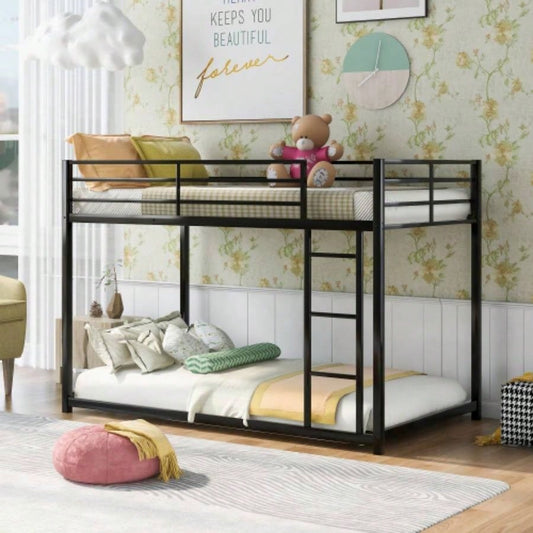 Twin over Twin Metal Bunk Bed, Low Bunk Bed with Ladder, BlackOLD SKU: WF282465AAB