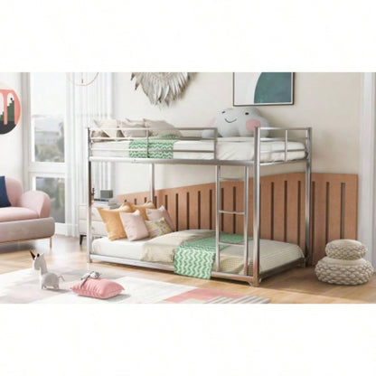 Twin over Twin Metal Bunk Bed, Low Bunk Bed with Ladder, SilverOLD SKU: WF282465AAN
