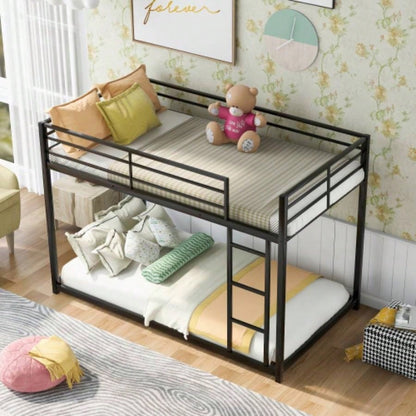 Twin over Twin Metal Bunk Bed, Low Bunk Bed with Ladder, BlackOLD SKU: WF282465AAB