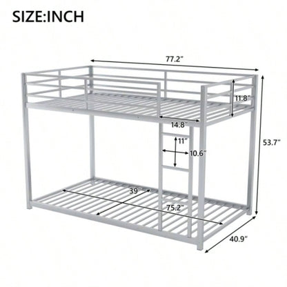 Twin over Twin Metal Bunk Bed, Low Bunk Bed with Ladder, SilverOLD SKU: WF282465AAN