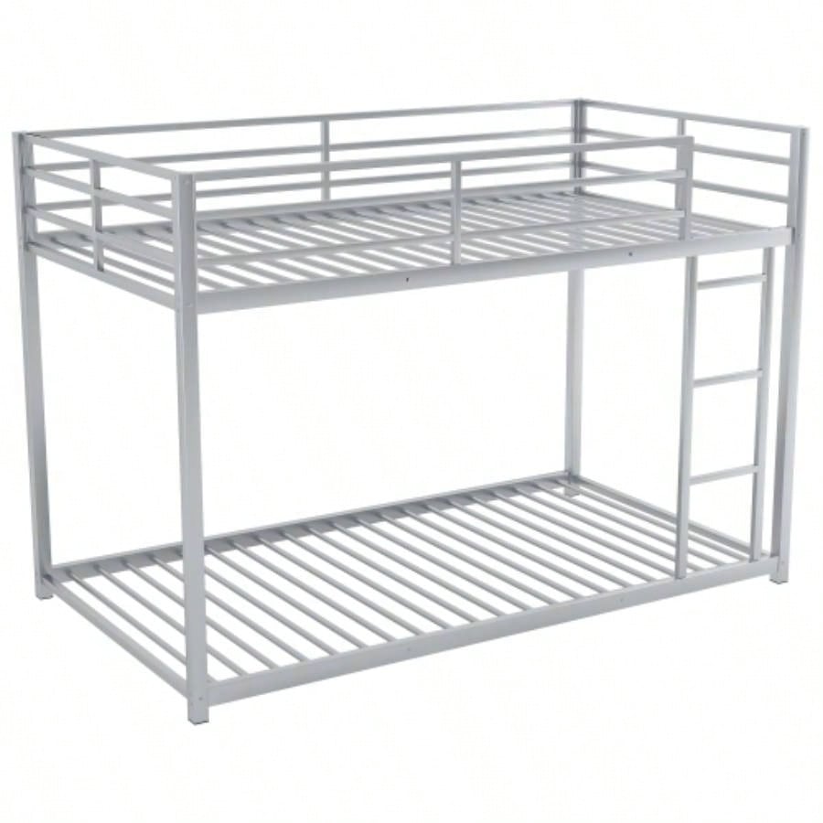 Twin over Twin Metal Bunk Bed, Low Bunk Bed with Ladder, SilverOLD SKU: WF282465AAN