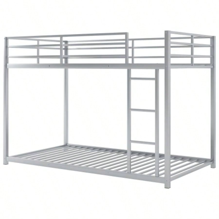 Twin over Twin Metal Bunk Bed, Low Bunk Bed with Ladder, SilverOLD SKU: WF282465AAN