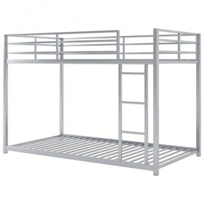 Twin over Twin Metal Bunk Bed, Low Bunk Bed with Ladder, SilverOLD SKU: WF282465AAN