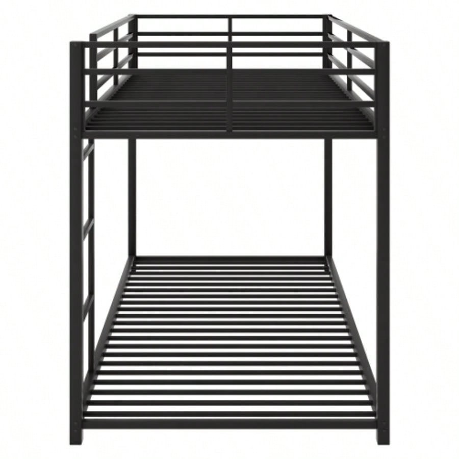 Twin over Twin Metal Bunk Bed, Low Bunk Bed with Ladder, BlackOLD SKU: WF282465AAB