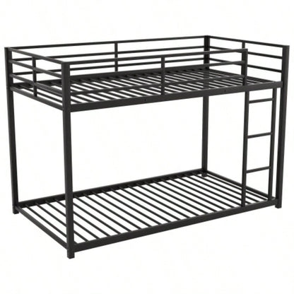 Twin over Twin Metal Bunk Bed, Low Bunk Bed with Ladder, BlackOLD SKU: WF282465AAB