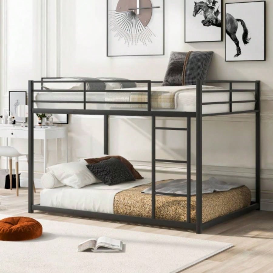 Twin over Twin Metal Bunk Bed, Low Bunk Bed with Ladder, SilverOLD SKU: WF282465AAN