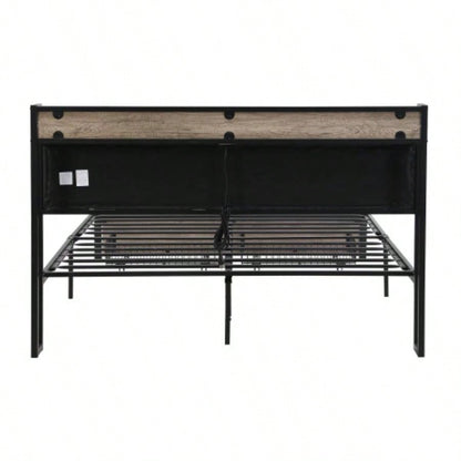 Size Metal Platform Bed Frame with upholstery storage function Headboard and USB LINER and Footboard with drawers, No Box Spring Needed, Large Under Bed Storage, Easy Assemble