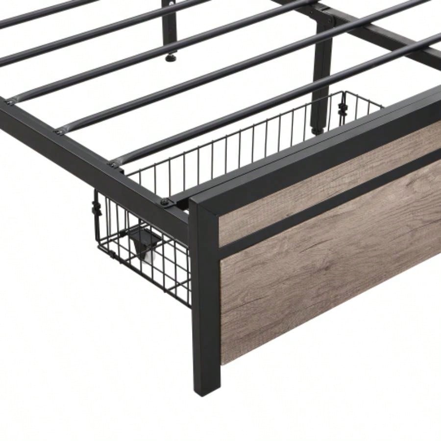 Size Metal Platform Bed Frame with upholstery storage function Headboard and USB LINER and Footboard with drawers, No Box Spring Needed, Large Under Bed Storage, Easy Assemble