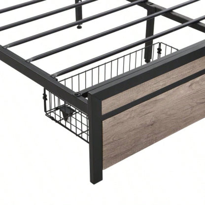 Size Metal Platform Bed Frame with upholstery storage function Headboard and USB LINER and Footboard with drawers, No Box Spring Needed, Large Under Bed Storage, Easy Assemble