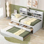 Twin Size Wooden Captain Bed with Built - in Bookshelves, Three Storage Drawers and Trundle, White Wash