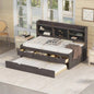 Full Size Wooden Captain Bed with Built - in Bookshelves, Three Storage Drawers and Trundle, Antique Brown