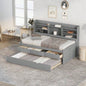 Full Size Wooden Captain Bed with Built - in Bookshelves, Three Storage Drawers and Trundle, Antique Brown